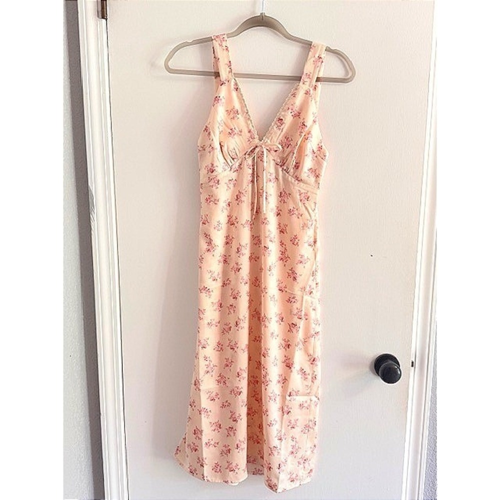 Monteau Pink Floral Midi Dress Smocked Back S NWT Wedding Coquette Pastel